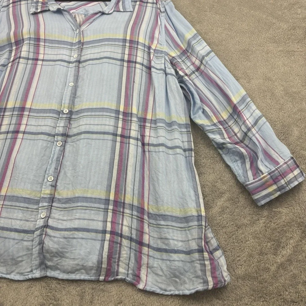 Catherines Button Up Shirt Womens 3X‎ Blue Pink Plaid Lightweight Beachy Casual - Picture 5 of 15
